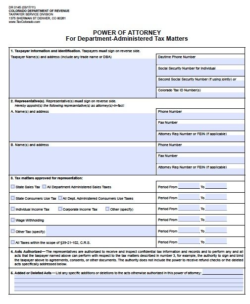 Colorado DR-145 Tax POA Form