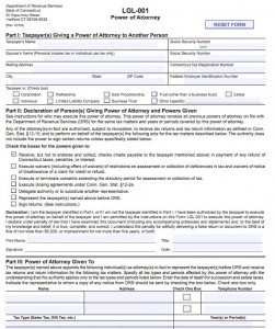 Free Tax (LGL-001) Power of Attorney Connecticut Form – PDF