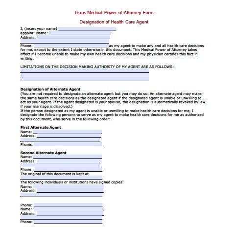 free medical power of attorney texas pdf download