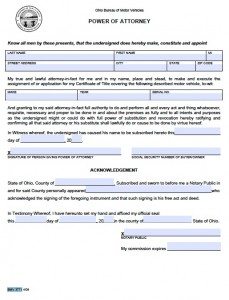 Free Motor Vehicle Power of Attorney Ohio Form – BMV 3771 – PDF